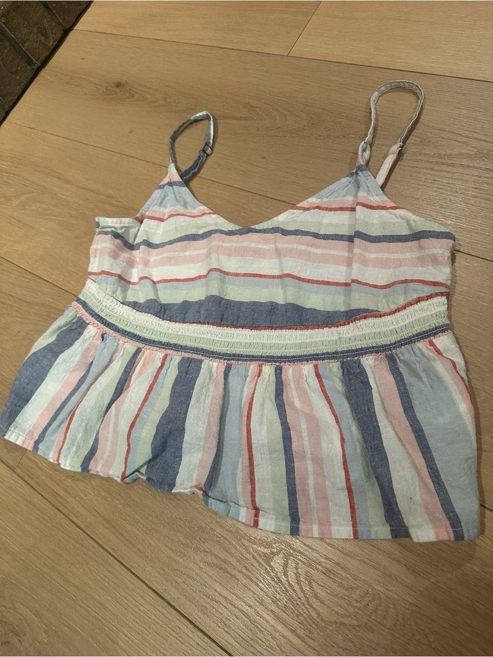 Roxy Striped Peplum Crop Cami Tank Top - Pastel Stripe